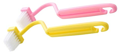 Brosse de Toilette Incurvée 2 Pièces en Plastique Rose | Tête en S, Nettoyage des Angles, Crochet de Manche, Trou Suspendre pour Rangement Facile Style Aléatoire