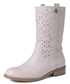 QUEEN HELENA Stivali Bassi Traforati Stivaletti Casual Donna X30-109 (Beige, Sistema Taglie Calzature EU, Adulto, Donna, Numero, Media, 40)