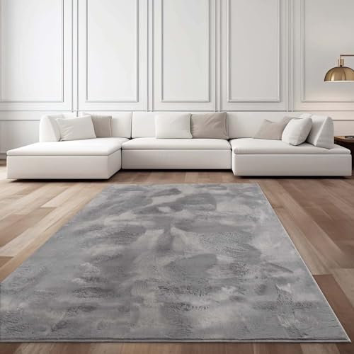 Taracarpet Fellteppich Kunstfell Waschbar - Hasenfell Imitat, Kaninchenfell, Kurzfell | Flauschiger Teppich für Wohnzimmer, Bettvorleger Schlafzimmer - Anthrazit 080x150 cm