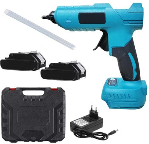 Pistola Incollatrice per Colla a Caldo Elettrica,con Due Batterie al Litio 48V, Cordless, Riscaldamento Rapido Manico Ergonomico, 1 stick diametro 11 mm, per Arte DIY Scuola Hobby Artigianato