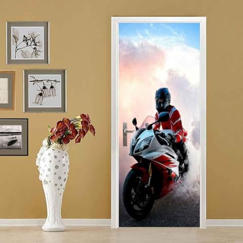 3D Türaufkleber Motorrad Motorrad 90 X 200 Cm Türtapete Wandbild Selbstklebend Pvc Wasserdicht Abnehmbar Türfolie Türposter Fototapete Wohnzimmer Schlafzimmer Büro Haus Dekoration - Türwandaufkleber-
