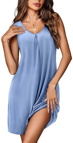 Uniexcosm Camicia da Notte Donna Senza Maniche, Lingerie Biancheria da Notte Scollo a V Sottoveste Donna Cotone Modal Taglie Forti Pigiama Sexy Estive Spalline Larghe Antiscivolo