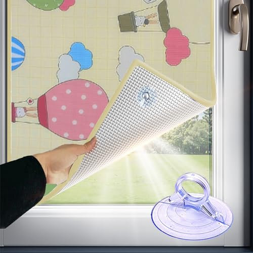 Película para Ventana Reflectante Térmico Oscurecimiento Total Película De Ventana Control De Calor Película Aislante De Aluminio Doble Fácil Instalación para Hogar Y Oficina(50cmx60cm)