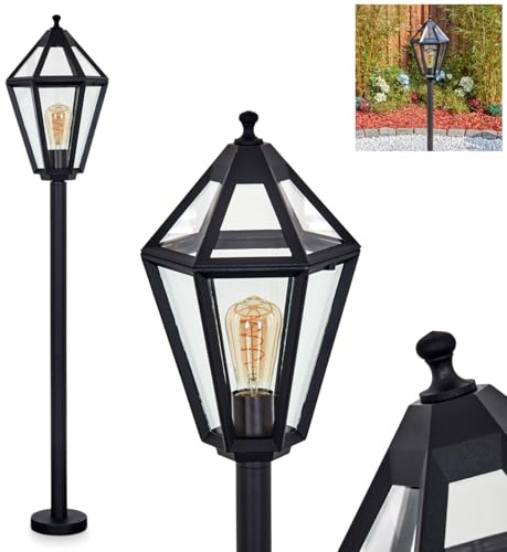 Wegeleuchte Falfosa, Wegelampe aus Metall/Glas in Schwarz/Klar, Leuchte im Vintage/Antik/Landhaus-Design für Außenbereich/Garten/Terrasse, Höhe 120,5 cm, 1 x E27, ohne Leuchtmittel, IP44