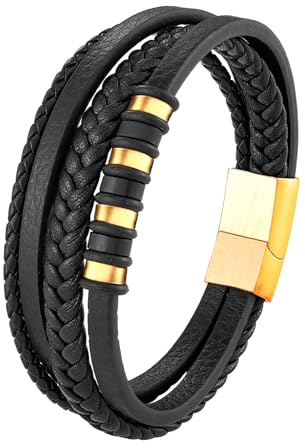 Hernin Leder Armreif Herren Lederarmband 19/21/23CM Armband Leder Schwarz/Braun Lederarmbander für Männer Herren Geflochten Leder Armbänder