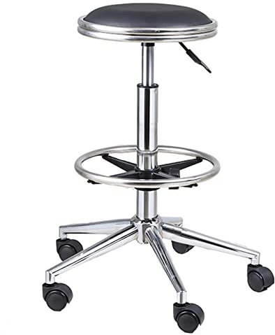 QZQJUILU Drehhocker mit Rollen Rollhocker Büro Schönheitssalons Krankenhaus Werkstatt Antistatische Drehstühle mit runder Sitzfläche, Fußstütze und Rollen, verstellbar 60-80 cm