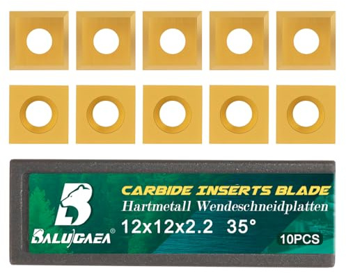 BALUGAEA 10 Stück HM Wendeplatten Wendemesser 12 mm x12 x 2,2 35° | Hartmetall Wendeplatten mit TiN Beschichtete mit 4 Schneidkanten für Planfräser, Hobel und professionelle Holzbearbeitung.