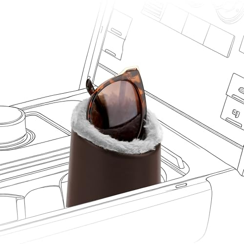 Linkidea Auto-Getränkehalter, Sonnenbrillenhalter, kompatibel mit extra großen Sonnenbrillen, mit Plüsch gefüttert, veganes Leder, leicht zugänglicher Aufbewahrungsbecher, kratzfester Schutz