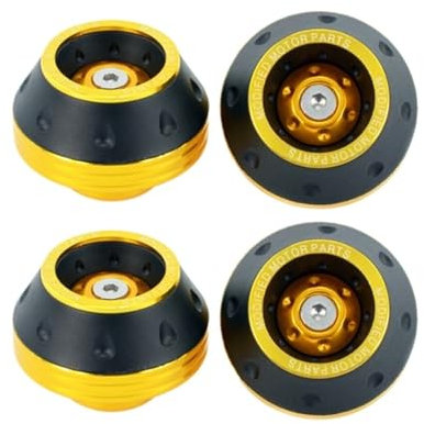 ETIGBG Universal Motorrad Rad Schutz Crash Pad Motorrad Crash Protektoren Legierung Motocross Fallende Gabel Slider Cups Sturzprävention bei Motorrädern(4pcs Gold)