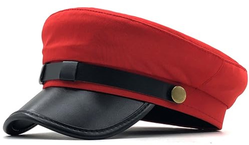 Lamppdcor Chauffeur Hut Klassiker Sailor Hat Vintage Red Newsboy Hut Elegant Captain Hat PU Leder Versiegelte Flachkappe Student Cap Beret Hüte für Frauen & Männer Kostümhüte