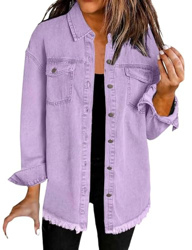 FJKVAVF tvättad denimskjorta jacka mode casual hem kvinnor jacka damer kvällsmode blus lång damtröja långärmad tröja 3-pack damer lång skjorta brun damer ljusblå skjorta damer