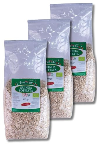 Quinoa soffiata biologica, 3 x 300 gr = 900 gr, semi di quinoa bio soffiati, fonte di proteine ideale per muesli, porridge, dolci e insalate. Confezione Risparmio (3pz)