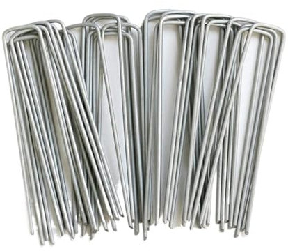 CLENEA Clou de Sol for Fixation de Grillage Anti-Mauvaises Herbes, Piquet de Jardin en Acier galvanisé, Clou de paillis, Fixation de pelouse, 20 pièces(Silver)