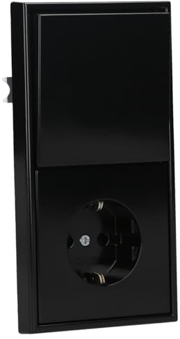 JUNG Serie LS Wechselschalter + SCHUKO Steckdose Safety Set Schwarz | mit 506U Wippschalter Universal, LS990SW Wippe, LS1520KISW Steckdose mit Berührungsschutz, LS982SW Rahmen 2-fach
