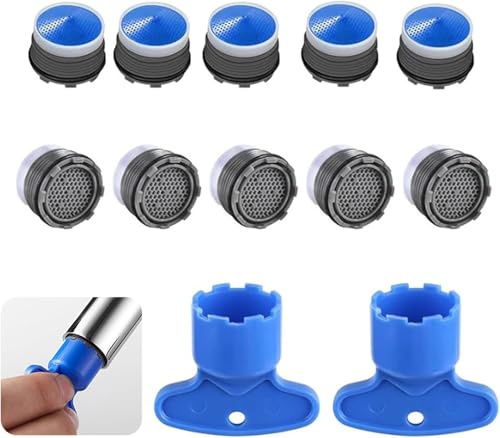10 Stück Wasserhahn Sieb Set, Strahlregler M18.5, Perlatoren für Wasserhähne, M18.5 für Belüfterpaket mit 2 Mischdüsenschlüssel, Kunststoff Siebeinsatz, Wasserhahn Belüfter für Bad, Küche