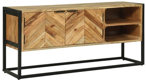 vidaXL TV-Schrank 110X30X50 cm Massivholz Akazie Chevron Aufbewahrungseinheit für Wohnzimmer und Esszimmer modernes Muster Sideboard Möbel Indoor Ständer zeitgenössische Lösung