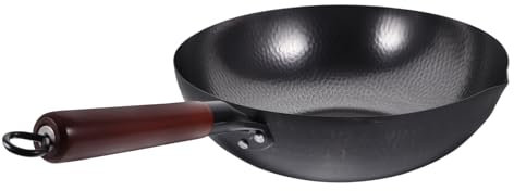 CIYODO Sartén Wok de Hierro Antiadherente Mango de Madera Diseño Ergonómico para Estufas de Gas Utensilios de Cocina 30Cm