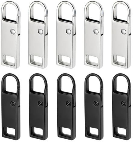 10 Stück Metall Reißverschluss-Anhänger, Abnehmbare Zipper Pulls Ersatzteile - Reißverschluss Reparaturset für Kleidung, Jeans, Taschen, Rucksäcke & Koffer