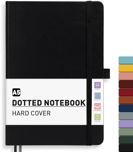 Notizbuch A5 Dotted - Notebook Journal buch With 192 Blatt Haftnotizen | Leder Hardcover,100GSM,180°flach,Punktrasterpapier (5 mm),14,5 x 21cm