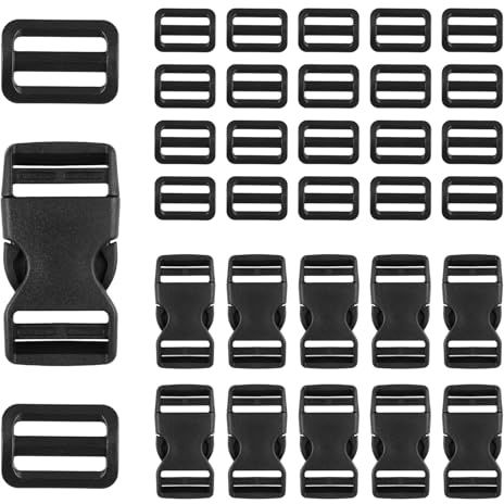 10 Pezzi Fettuccia Nylon Fibbia con 20 Clip Tri-Glide Cursore Della Tessitura, Fibbie Plastica Piccole 25mm Ricambi Chiusura Zaini, Regolabile Fibbia Accessori per Riparazione Bagagli, Zaino, Nastri