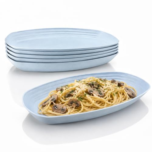 Velicber 29,7cm Teller 6er Speiseteller Camping Plastikteller Mehrweg | Camping-Teller, Ovale Picknickteller, Spülmaschinenfest, Mikrowellengeeignet, für Picknick, Party, RV & Haushalt, Blau