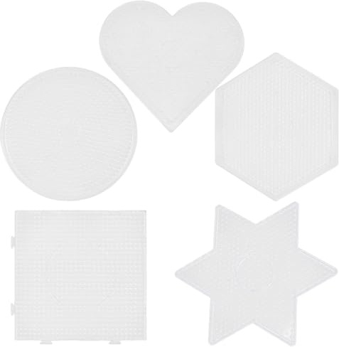 CREATCABIN 5Pcs 5 Styles Fuse Beads Pegboards Boards Heart Round Star Square Hexagon Shape 5mm Large Clear Plastic Bead Pegboard Kits Template Beading Supplies for Crafts Projects