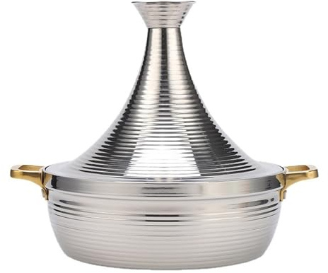 SXTYYH Trois Couches épais Pot Tajine Marocain for La Cuisson Durable Acier Inoxydable 304 Plat Tajine Avec Couvercle Conique, for La Cuisson(Silver,28cm)