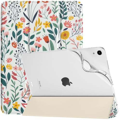 TiMOVO Coque pour iPad Air 11 Pouces M4/M3/M2, Air 5e/4e Gén, Fleur | Étui Fine en TPU Souple, Arrière dépoli Translucide, Veille et Réveil Automatiques