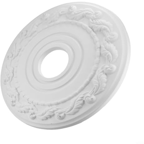 Bebykilemi Médaillon de plafond rond en polyuréthane blanc 406 mm décoratif pour lustres, éventails de style rétro, sans perçage, diamètre extérieur de 40,6 cm, diamètre intérieur de 10,2 cm