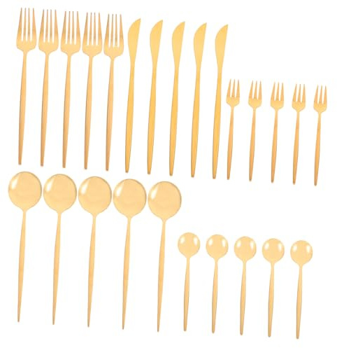 OFFSCH Set de Vaisselle Occidentale Acier Inoxydable Doré Couverts Steak avec Fourchettes Cuillères et Couteaux Solide et Facile à Nettoyer pour Maison et Restaurant