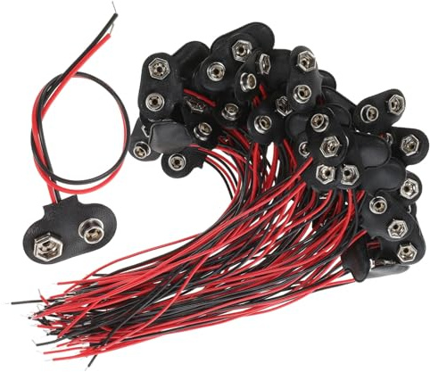 Gatuida Conector De Batería De 9 v Tipo t Cables De 6 Cm para Electrónica, Clips De Batería para Experimentos y Proyectos DIY, Pack De 50 Unidades, Diseño Compacto y Durable, Color Negro