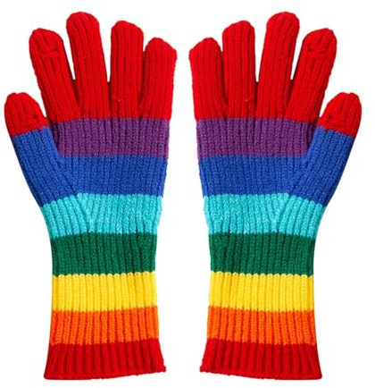Mppchhn Winter Handschuhe - Dehnbare Touchscreen Regenbogen Streifen Fäustlinge | Damen Winter Strick Autohandschuhe | Für Männer Und Frauen Autofahren Wandern Skaten Angeln Outdoor Pendeln Einkaufen