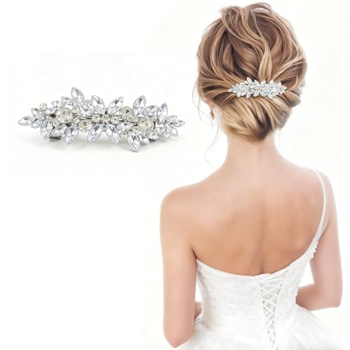 Fermaglio per capelli da sposa con strass, accessorio per capelli da sposa, scintillante design floreale per capelli lunghi