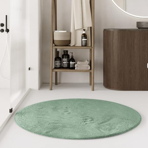 WECONhome Basics Emil Badteppich, 80 cm rund, Salbei grün