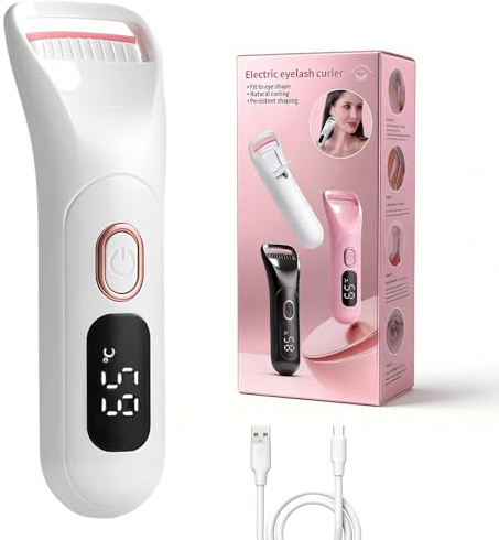 Wimpernzange Beheizbar, Wimpern Curler, Elektrische Wimpernzange mit LED-Anzeige, Wimperncurler Beheizt mit 3 Temperaturmodi, Silikon-Heizkissen, 10s Schnelles Aufheizen, für alle Wimpern
