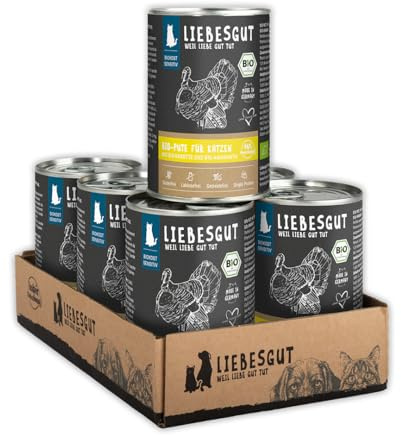 Liebesgut Nourriture bio pour chat - Dinde bio - Avec carotte bio et amarante bio - Extra viande - 6 x 400 g