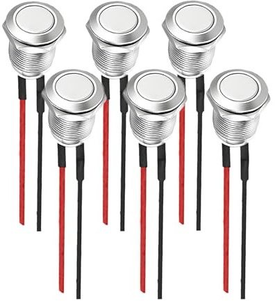 Pulsador de 6 piezas, interruptor de botón momentáneo pulsadores impermeables botones pulsadores metálicos mini interruptores de botón momentáneos con cables pre cableados cabeza alta