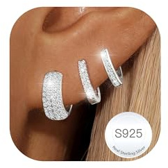 Halora 3 Paare Creolen Silber 925 Set für Damen Hypoallergen 14K Gold Ohrringe Creolen Stacks Leichte Ohrringe Hoops Schmuck Geschenke für Mädchen