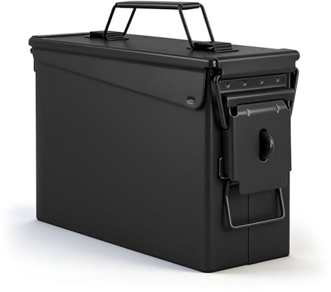Trucky Munitionsbox Ammo Box Metallkiste Munitionskiste Metallbox | 28x10x18 cm, Schwarz, Aufbewahrungsbox mit Deckel, Army, Metall