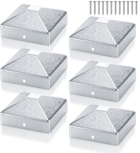 TranRantic 6 Pièces Chapeau Poteau 9x9cm | Capuchons pour Poteaux de Clôture avec 12 vis, Métal Galvanisé, Couvercles de Poteaux pour Poteaux Bois et Clôtures