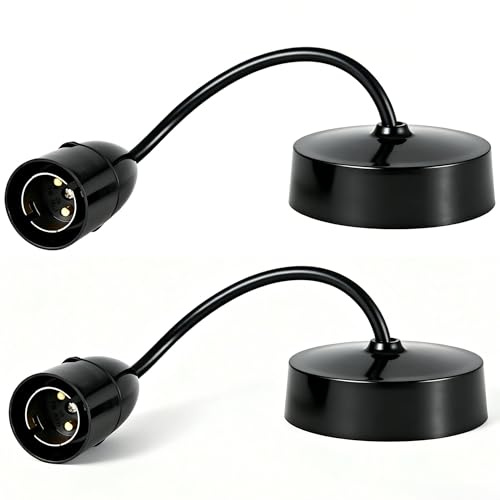 HARPER LIVING B22 Ceiling Pendant Light Fitting Set of 2, 6 Inch (150mm) Black Plastic Lamp Holder, DIY Pendant Light Base for Kitchen Island Living Room Bedroom Dining Room, Indoor Lighting Fixture