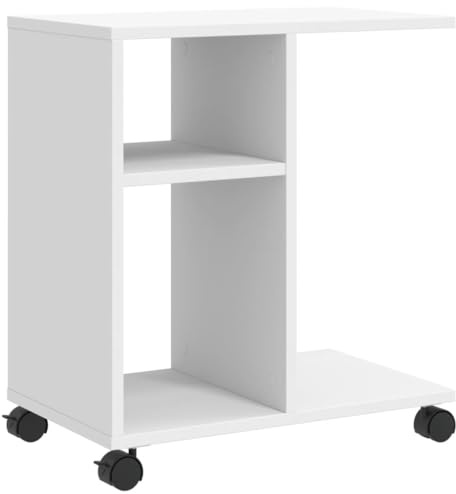 KPWENFBSL Beistelltisch mit Rollen Weiß,Kaffeetisch 50x30x55 cm aus Holzwerkstoff, Mobiler Couchtisch mit Stauraum für Wohnzimmer und Schlafzimmer, Rollbarer Nachttisch