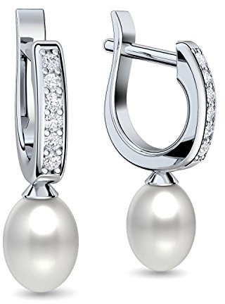 Perlenohrhänger Perlenohrringe hängend (12 mm hochwertige Süßwasser Perle) | Perlen Creolen Perlencreolen Ohrhänger Perle weiss Silber 925 Ohrringe Perlenohrringe Ohrhänger