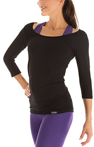 Maglietta da Donna per Fitness Yoga Pilates, Winshape, maniche a 3/4 , Nero - nero, S
