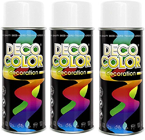 Deco Color 3er Sparpack DC Lackspray glänzend 400ml nach RAL freie Farbauswahl (3 Dosen in weiss glanz RAL 9010)
