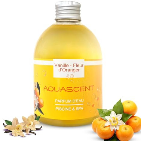 Aquascent Parfum Piscine et Spa Vanille Fleur D'ORANGER- Concentré 250ml : élimine Les odeurs, préserve l'eau Claire, sans Alcool ni Colorant. Fabriqué en France. Compatible Sel & Chlore
