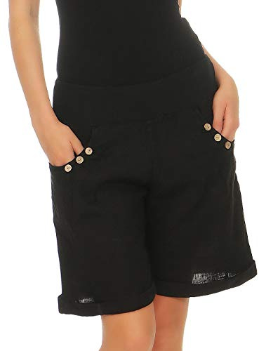 Malito Donna Lino Pantaloni Casual Bermuda Pantaloni Uni Colors 8024 (Nero, M)