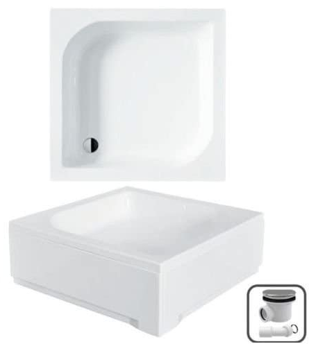 VBChome Piatto doccia 70 x 70 cm piatto doccia con grembiule acrilico quadrato ARES a forma di L + sifone