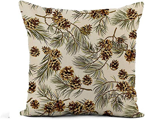 rouihot Flax Throw Pillow Cover Green Pattern Pine Cones Realistic Look Vintage Pinecone Winter 18x18 Inches Pillowcase Home Decor Square Cotton Linen Pillow Case Cushion Cover