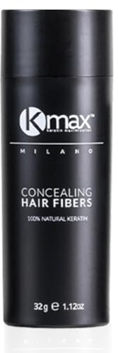 Kmax Hair Fibers, Fibras de Queratina para cabello de acción redensificante y para cubrir la calvicie de tamaño económico (32 gr) (Negro)